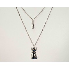 Cute Cat and Fish Bone  Silver Necklace