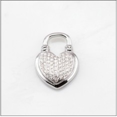 Diamond Heart Lock Pendant in Sterling Silver